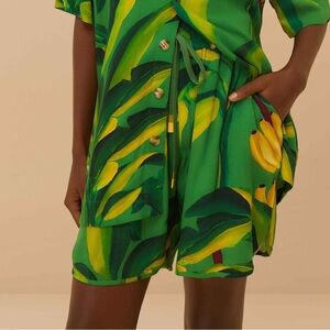Farm Rio Unisex Green Banana Aquarela Lenzing™ Ecovero™ Viscose Shorts, NWT, S